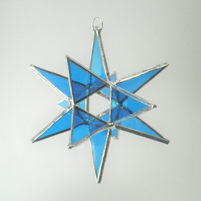 3D Star Leadlight stained glass medium aqua decoration handmade in ...