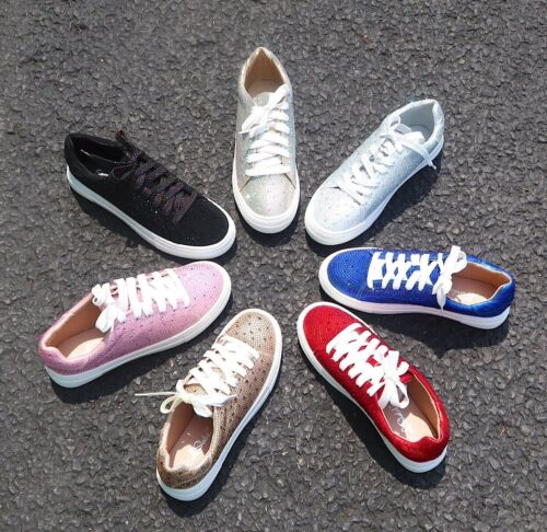 Women's Rhinestone Flat Bling Fashion Tennis Sneakers - Picture 9 of 9