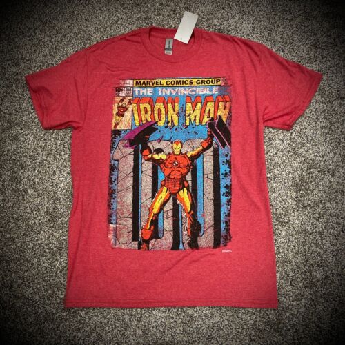 Neu IRON MAN T-SHIRT rot Wunder Comicbuch Kunst GROSSES LOGO Retro Herren ERWACHSENE M & 2XL