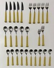 VTG 25 piece Japan Noritake Radiant stainless Primastone yellow ceramic flatware