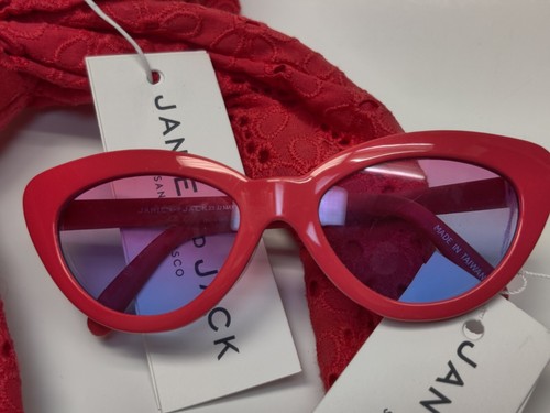 Janie & Jack Girl 2-4T Lace Head Band & Cat Shaped Sunglasses Gift Set Coral Red - Picture 3 of 8
