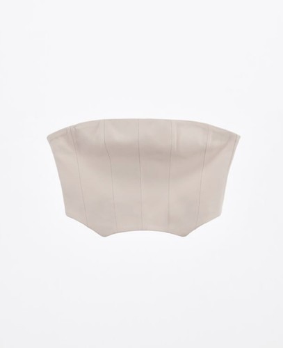 NWT Zara Woman LEATHER BUSTIER CROP TOP M Oyster White Sexy Club Festival Corset - Picture 6 of 12