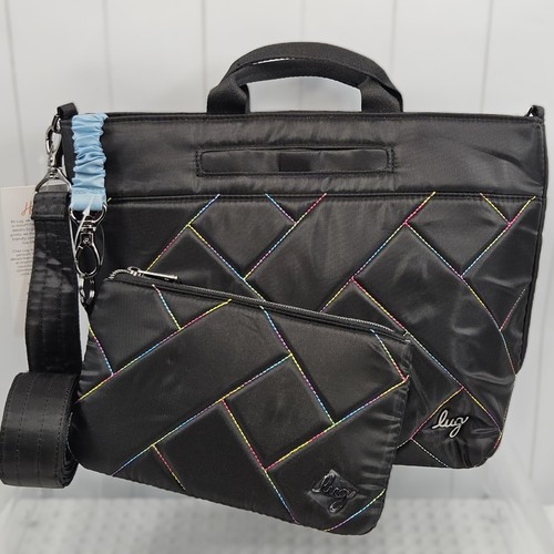 LUG Tenor 2 Stück Umhängetasche schwarz gesteppt Regenbogenstich abnehmbare Tasche Neu mit Etikett RFID