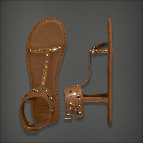Abercrombie & Fitch Women’s Embellished Leather Flip Flop Sandals NEW sz L 9-10