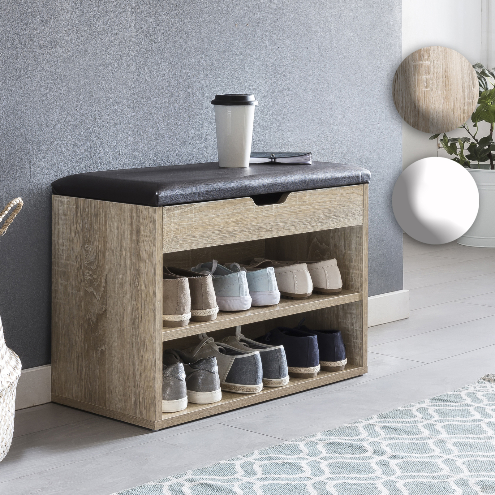 FineBuy Banco con Zapatera 60x40x30 cm Passilo Banca Pequeño Espacio y Asiento