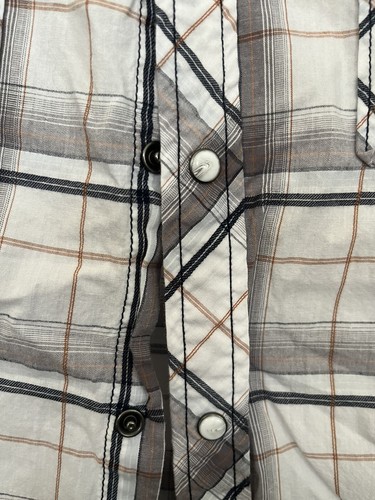 Helix Athletic Fit Short Sleeve Pearl Snap Shirt Purple Plaid Pockets Men Size L - Picture 4 of 8