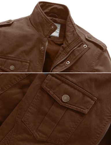 Chaqueta Militar WenVen Para Hombre Informal Lavada Algodón Chaqueta de Trabajo Ligero Otoño - Imagen 49 de 57