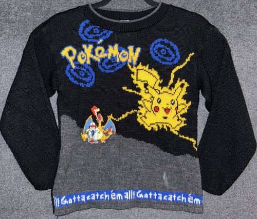 Vintage Pokémon Youth Knit Sweater Pikachu Boys Size Medium 10/12 - Picture 1 of 7