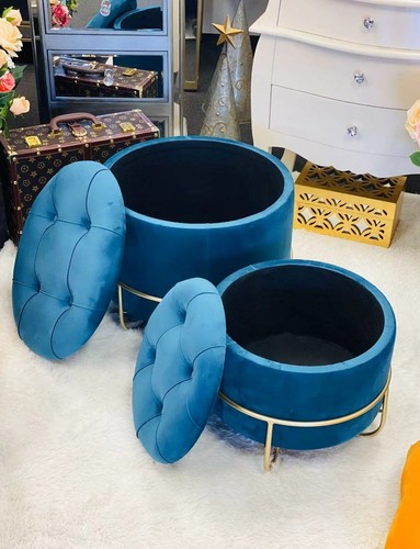 Premium OTM-L2-Velvet Storaged set of 2 Nested ottomans- (Peacock Blue) - Picture 10 of 15