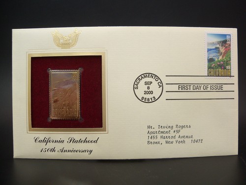 First Day of Issue California Statehood 150th Anniversary 22kt Gold Stamp Cover - Picture 5 of 5