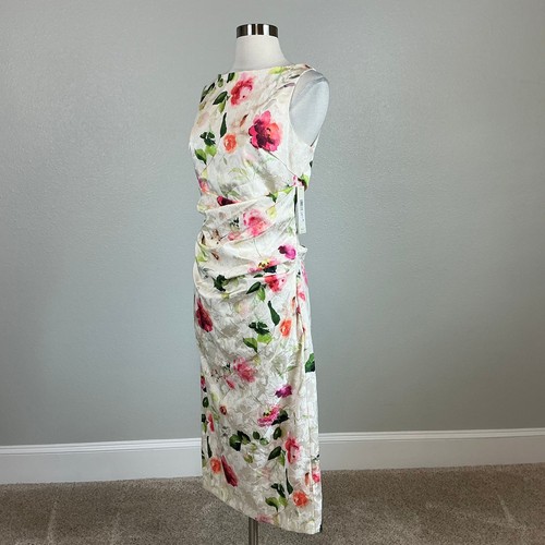Eliza J Women's Cocktail Dress Size 6 White Floral Print Sleeveless Midi Sheath - Picture 5 of 13
