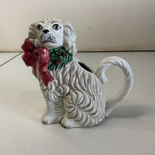 1992  Japan Fitz &Floyd Staffordshire Spaniel Dog Christmas Teapot Pitcher 5 in.