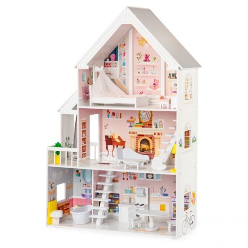 Puppenhaus aus Holz mit Möbeln & Zubehör für Kinder 3+ Puppenzimmer 3 Etagen - Bild 9 von 9