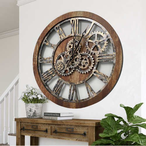 The Gears Clock AMERICA LINE WALL CLOCK ROUND 24 INCH VINTAGE BROWN - Picture 7 of 12