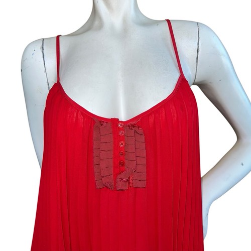 Lencería Free People Estilo Babydoll Rojo Plisado Volantes Borde Botón Cami Grande - Imagen 2 de 11