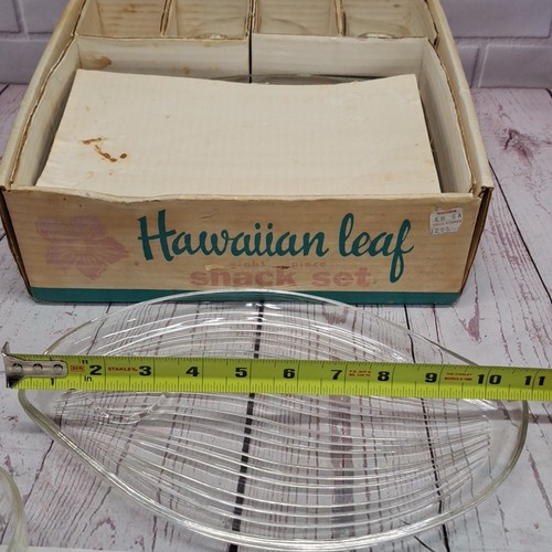 VTG Federal Glass HAWAIIAN LEAF Snack Plates & Cups Complete 8-piece Set W/ Box - Foto 4 di 6