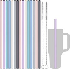 Tomorotec 15PCS Reusable Silicone Drinking Straws w/ 2 12.2", Macaron 