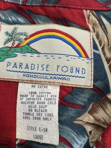 Vintage Paradise Found Hawaiian Shirt Mens L Red Purple Parrot Magnum PI USA 80s - Picture 6 of 8
