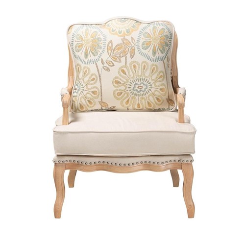 Baxton Studio Andre French Quilted Fabric and White Finished Wood Accent Chair - Picture 2 of 11