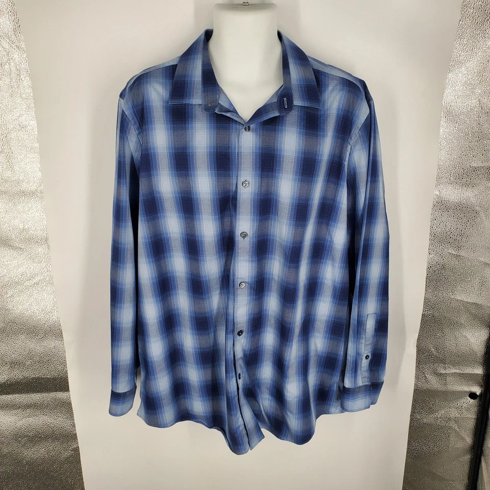 Apt. 9 Рубашка мужская XL 17-17,5 34/35 синий клетку Premier Flex Slim Fit эластичной - Изображение 2 из 4