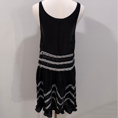 Free People Voile & Lace Trapeze Slip Black Dress Large Boho Festival Coquette - Picture 3 of 10