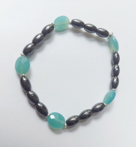 Bracciale in argento 925 elastico con avventurina ovale sfaccettata ed ematite - Foto 5 di 5