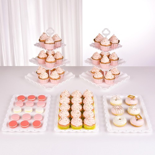 NWK 5 Piece Cake Stand Set with 2 x Large 3-Tier Cupcake Stands, 3 x Appetize...