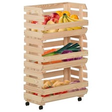 Kitchen Cart Vegetable Storage Basket Rolling Cart Solid Wood Pine vidaXL