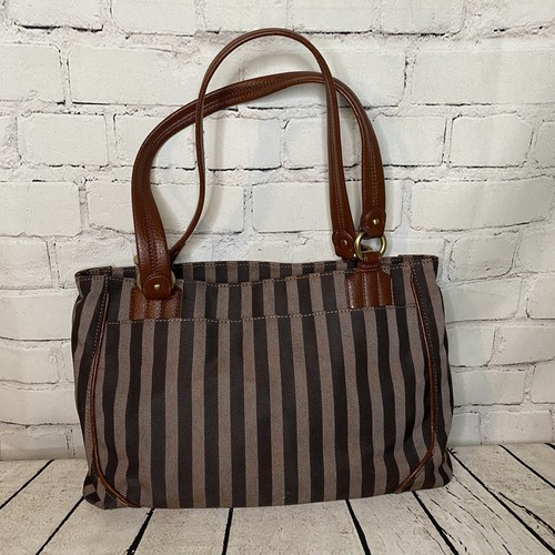 ETIENNE AIGNER Medium Size Striped Brown Black Shoulder Bag Purse