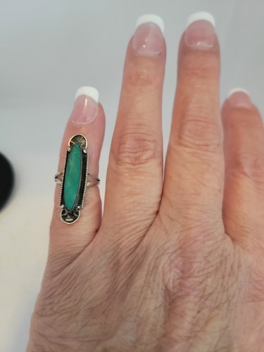 Vintage Southwestern Malachit Ring 925 Sterling Silber signiert Pinky Gr. 2,75 - Bild 6 von 6