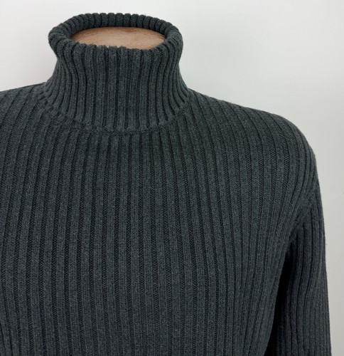 Vintage Y2K Turtleneck Sweater Mens Large Ribbed Cotton Knit Fisherman Minimal - Picture 3 of 12