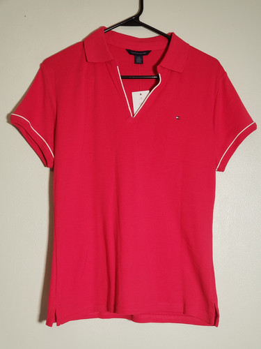 Tommy Hilfiger Polo Damen Gr. Large Rosa V-Ausschnitt Kurzarm Business Freizeit - Bild 1 von 7
