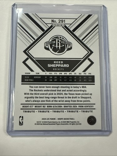 2024-25 NBA Hoops Reed Sheppard RC Tribute Teal Explosion #291 Rookie Rare SP - Picture 8 of 8