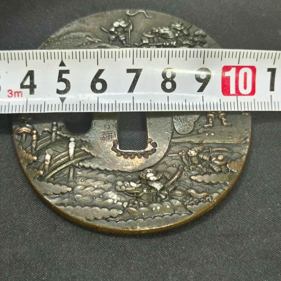 Goto Tatsunori Tsuba 7 x 6 cm Copper Edo Vintage Genpei War Scene Trio
