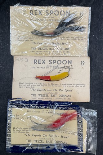 3 señuelos de pesca vintage de cucharas Rex.  Stk#66 @198 - Imagen 1 de 10