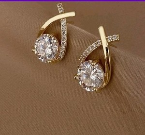 Authentic Premium 18K Gold Plated Criss-Cross Simulated Diamond Earrings Dangle Women