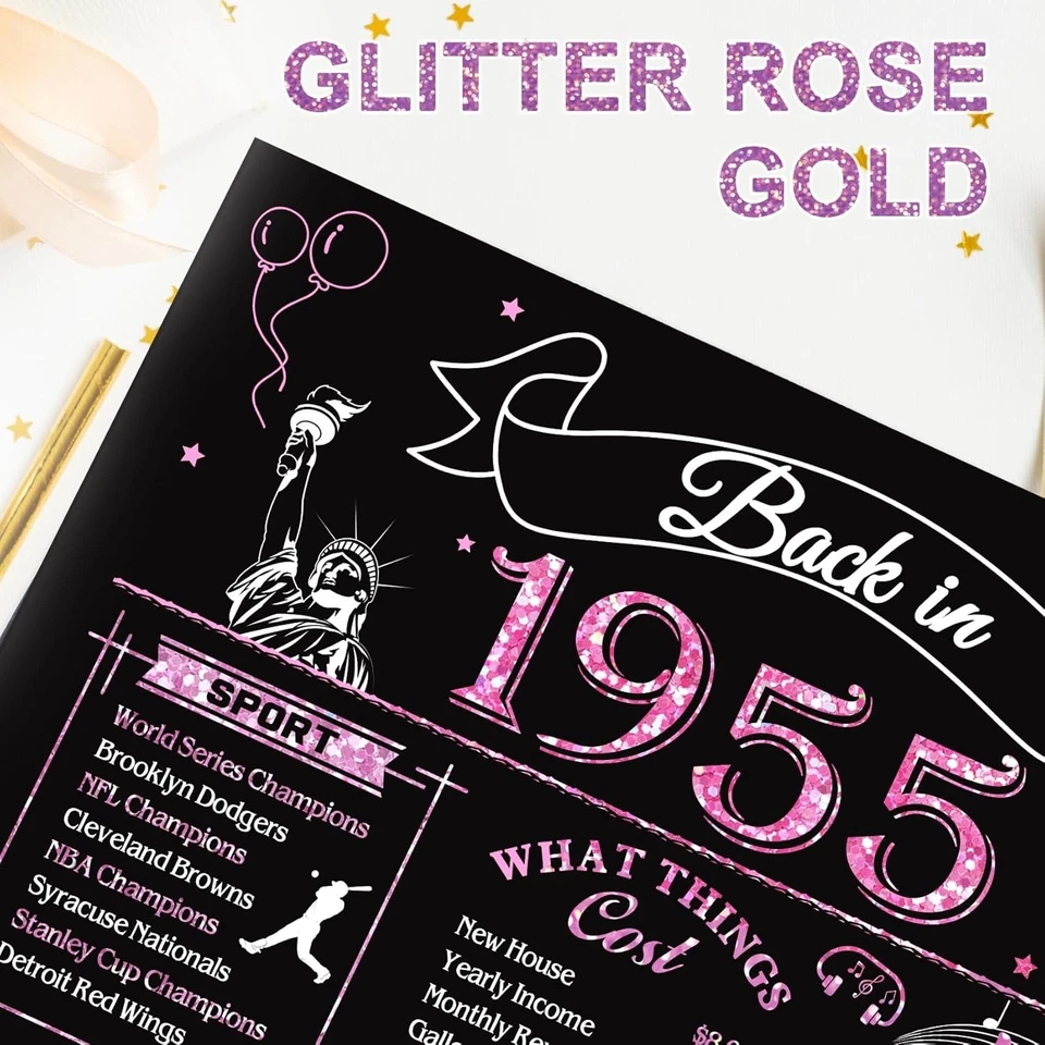 Tarjeta de cumpleaños 70 para mujer, Jumbo 3D Pop Up, oro rosa, allá por 1955, para ella Foto 2 de 4