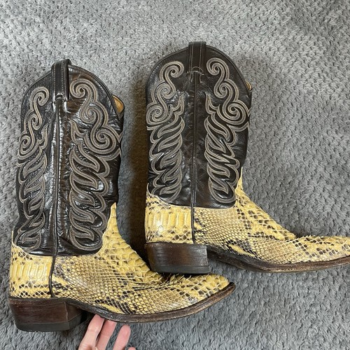 Tony Lamas Cowboy Boots Sz 9D Vintage Genuine Golden Python Western Rodeo - Bild 1 von 9