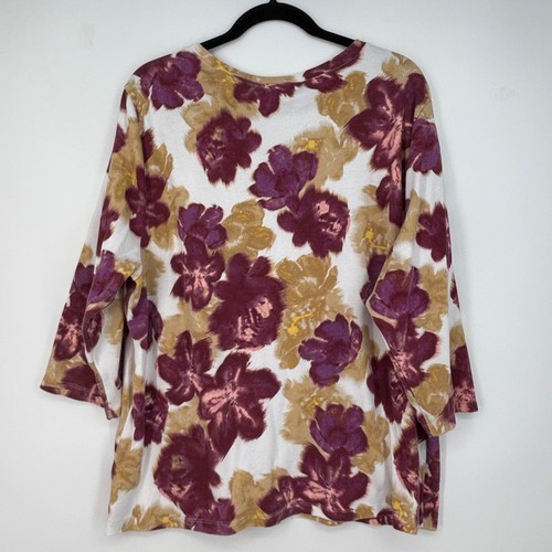 Karen Scott Damen 3X Pullover Strick Oberteil T-Shirt Henley weiß lila hellbraun geblümt - Bild 5 von 9