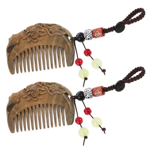  2pcs Wooden Comb - Hand-Carved Lotus Sandalwood Carved Hair Comb - Anti Static - Bild 1 von 12