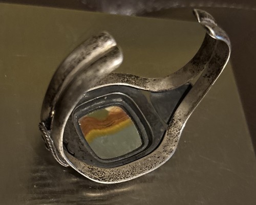 Vintage Hopi Julian Fred Sterling Silber Jaspis versteinertes Holz ? Manschettenarmband - Bild 16 von 16