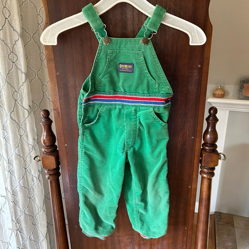 Vintage Oshkosh B’Gosh Vestbak Kids Size 4T Corduroy Overalls Green