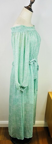 Sportsgirl Maxi Dress Off Shoulder Size 14 Paisley Belt Green Long Sleeve RP$119 - Picture 3 of 8