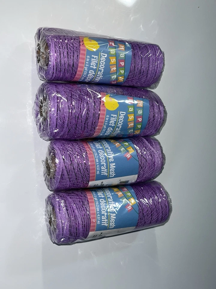 Lote de 4 - Corona decorativa de malla floral para manualidades de jardín de 6 pulgadas de ancho x 5 yardas (púrpura) Foto 3 de 4