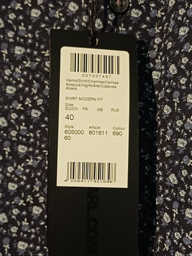 Karl Lagerfeld Shirt Blue Floral Long Sleeve Modern Fit Size Large 40" Chest New - Picture 4 of 9
