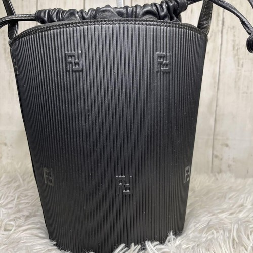 Fendi FF Logo Bucket Shoulder Bag Black Drawstring Leather Vintage Style - Picture 4 of 24