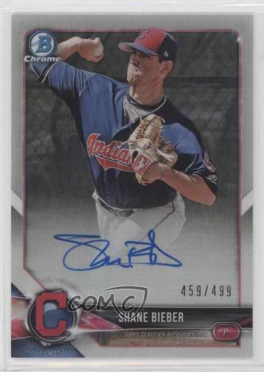 2018 Bowman Chrome Prospect Refractor /499 Shane Bieber #BCPA-SB Rookie Auto RC