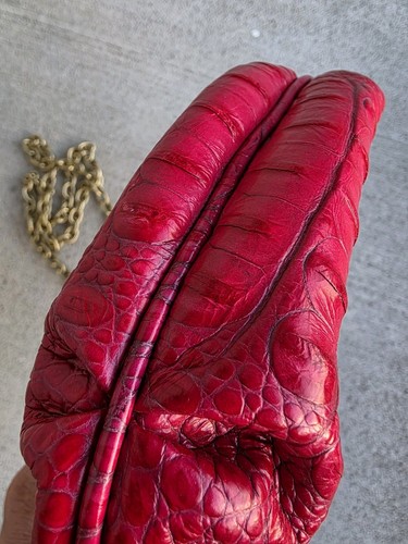 Bolso de hombro Brahmin rojo cocodrilo con marco de cuero en relieve cadena caparazón de tortuga - Imagen 5 de 13