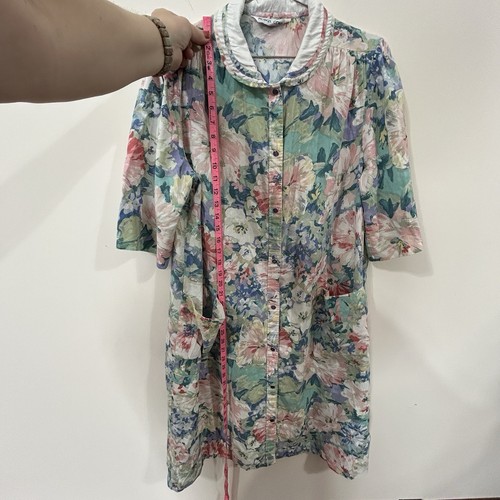 VTG MODELS COAT Robe L XL Floral Snap 3/4 Sleeve House Dress Cottagecore - Picture 5 of 10