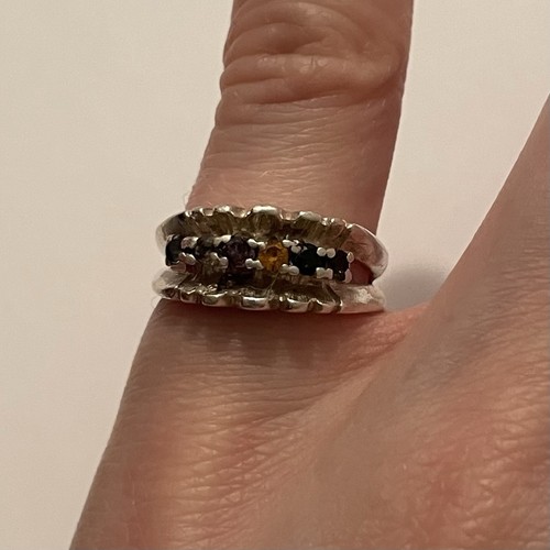 Vintage 925 Sterling Silver Festival Multicolour Stone Ring 4.7 Grams Sz 6.5 - Bild 5 von 6